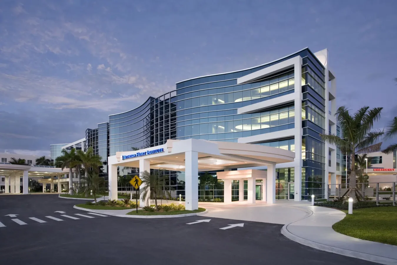 final construction photo healthcare center in South Florida dusk